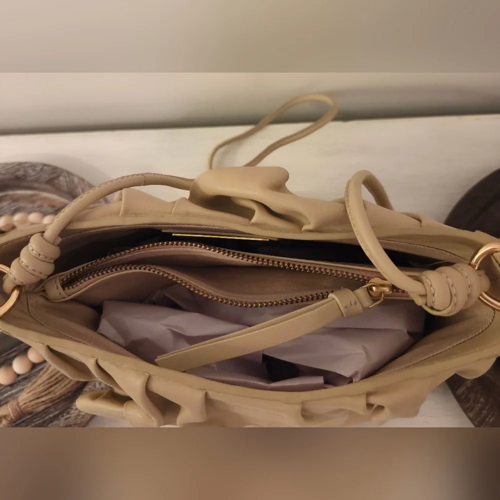 Cleobella Cambria Ruffle Bucket Shoulder Bag- In Beige - Picture 9 of 10